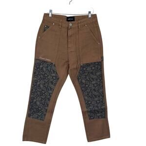 Homme + Femme Brown Cargo Jeans w/ Paisley Fabrication, Size 36, New w/ Tag $150